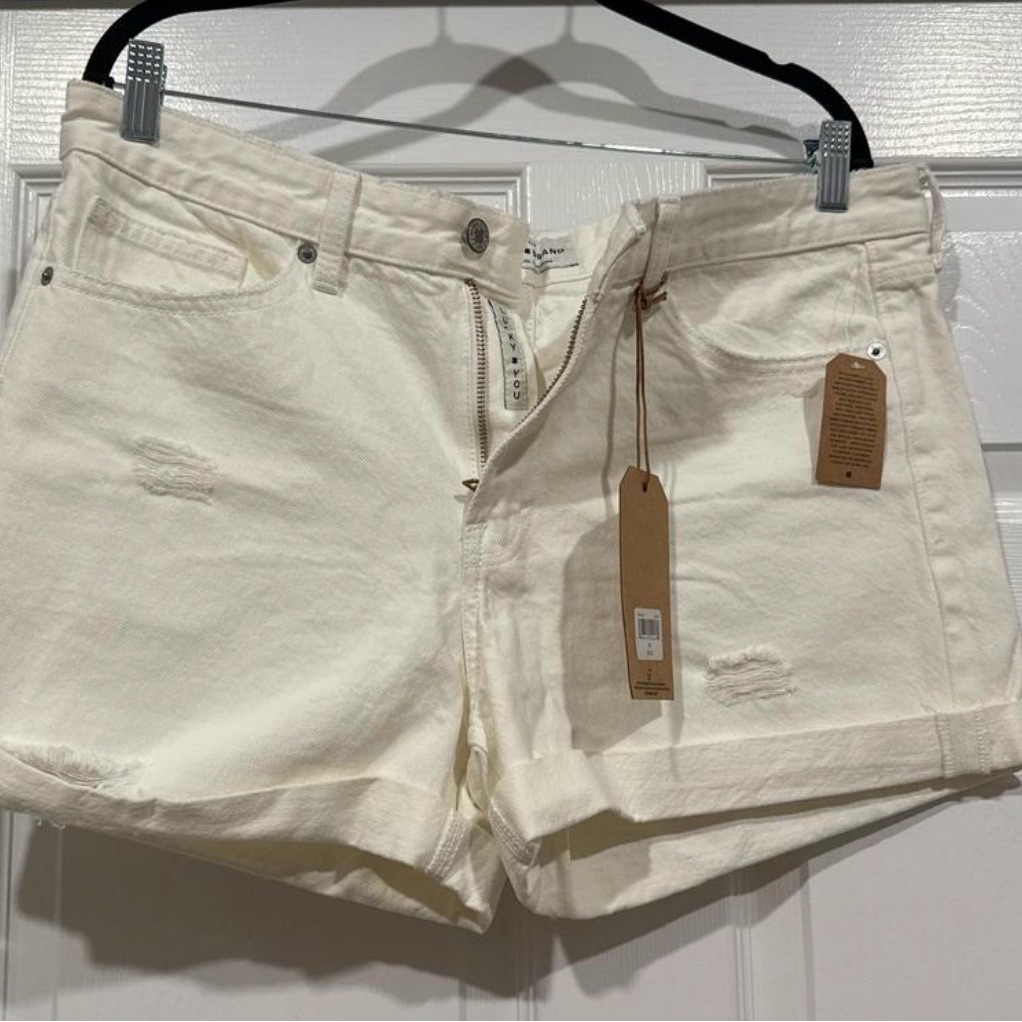 Lucky Brand Cream Distressed HighRise Denim Shorts
